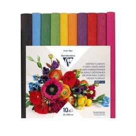 Clairefontaine - Ref 995001C - Florist Crepe Paper (Pack of 10) - 25cm Width x 100cm Length, Heavyweight, Malleable, High Elasticity - Assorted Bright Colours