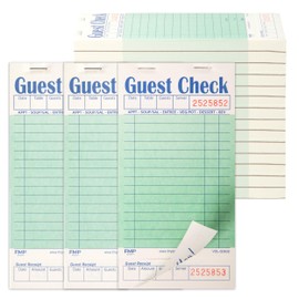 FMP Brands Guest Check Books for Servers, Server Note Pads, 20 Pack (1000 Sheets), Green with Guest Receipt, Guest Check Pads, Restaurant Order Pads, Waitress Notepads
