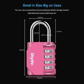 Combination Padlock, Diyife Heavy Duty 4 Digit Padlock Weatherproof Outdoor Locker Padlocks for School Gym Locker, Shed, Fence, Hasp, Garage, Gate, Toolbox, Door (Pink)