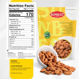 Sunbest Natural - Whole Raw Almonds, Unroasted & Unsalted Nuts for Cooking & Baking Nuts & Seeds On-the-Go, Non-GMO & Kosher Almond Nuts Bulk in Resealable Bag, 4 Lbs