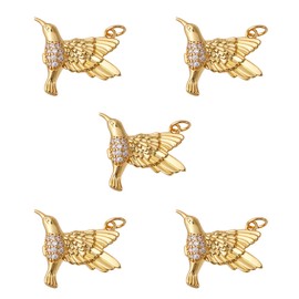 COGCHARGER 5 Pcs Bird Pendant Charms Bird Cubic Zirconia Pendants Brass CZ Charm with Jump Rings for Jewelry Necklace Bracelet Making Accessories