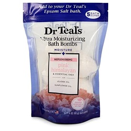 Dr Teal's Ultra Moisturizing Bath Bombs Five (5) Moisture Replenishing Bath Bombs with Pink Himalayan, Essential Oils, Jojoba Oil, Sunflower Oil (Unisex) 50ml