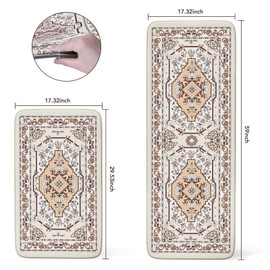 Kitchen Floor Mat Set of 2, Cushioned Anti Fatigue Kitchen Mat 17"x59"+17"x29", Non-Slip Waterproof Vintage Kitchen Rug, Premium PVC Comfort Kitchen Mats and Rugs for Kitchen, Office, Laundry（Tan）