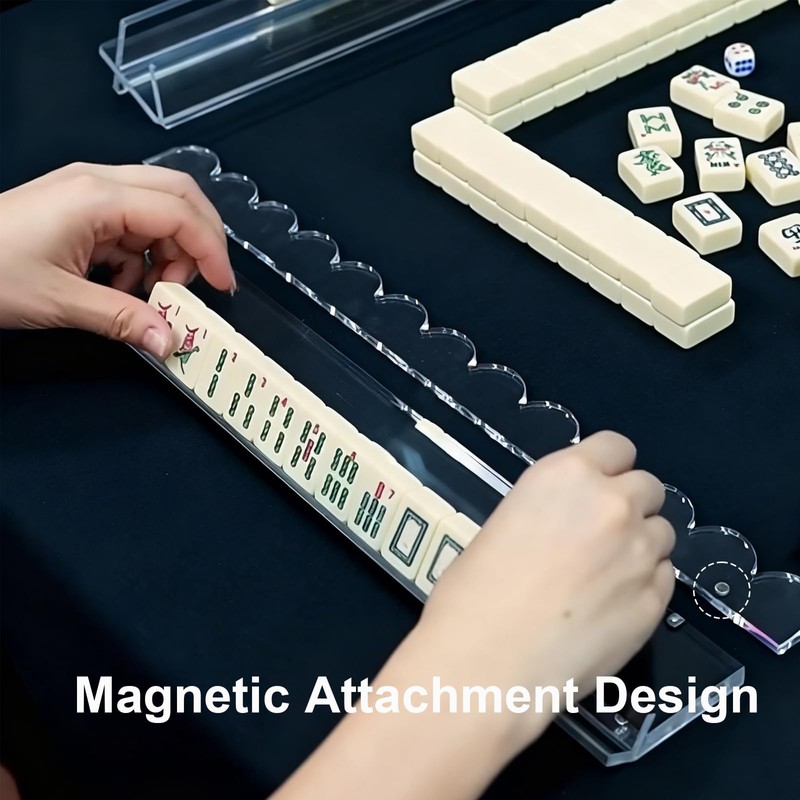 Clear Acrylic Mahjong Racks with Pushers, Set of 4, 17.3"