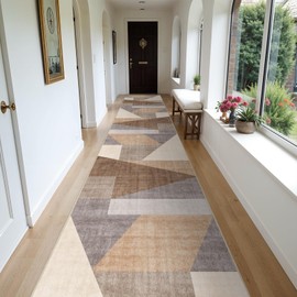 Runner Rug Non Slip Hallway: 3x16 Washable Kitchen Runner Rugs for High Traffic Areas Modern Durable Long Hall Carpet with TPE Backing Easy Clean Bedroom Floor Mat Soft Indoor Entryway Rug Brown