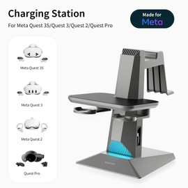 ANNAPRO CD1 Charging Dock for Meta Quest 3S/Quest 3/Quest 2, with Extendable Charging Cable for Charging VR Headset, RGB Charging Station Accessories Compatible with Elite Strap and Controllers