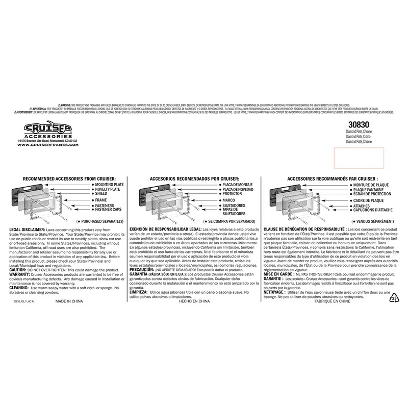 Cruiser Accessories 30830 Diamond Plate License Plate Frame, Chrome