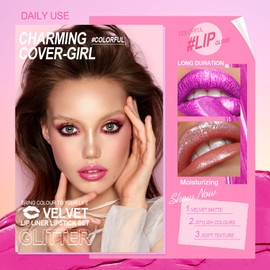 Likesing 1 Piece Glitter Lipstick Set, Lip Gloss, 24 Hour Hold, Matte Lipstick, Lip Gloss, Long Lasting Lipstick, Pink, Red Nude Lip Balm, Lip Gloss, Waterproof Make-Up, Women's Birthday Gift