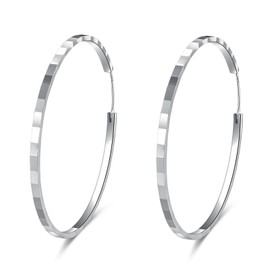 Cangall Silver Hoop Earrings for Women, 925 Sterling Silver Large Hoop Earrings, Lightweight 50mm Big Large Silver Hoop Earrings, Hypoallergenic Shiny Round Huggie Circle Endless Silver Hoop Earrings