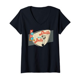 Womens Dolls with Balls Vintage Retro Matching Bowling team V-Neck T-Shirt