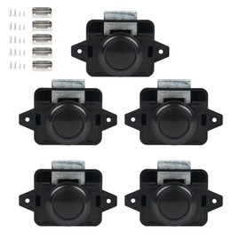 EUNEWR Push Button Catch, Pack of 5 Door Lock for RV Camper Caravan Van Motorhome Yacht Ship Boat, Portable Metal Push Button Rotary Knob Lock Catch Lock Motorhome Caravan (Black)