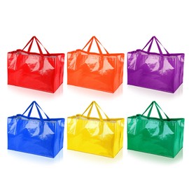Shappy 6 Pieces Extra Large Reusable Shopping Grocery Bags with Handles Colorful Woven Plastic Waterproof Tote Bags(Bright Color,21.7 x 14.2 x 13.8 Inch)