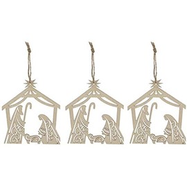 My Little Christmas Unfinished Wood Christmas Cutout Nativity Ornament - Holy Family - 3 Count - 4.25 x 5 Inches, Brown