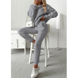 KIRUNDO Fall Sweatsuits Women 2 Piece Outfit 2025 Matching Lounge Sets Sweatshirt Jogger Sweatpants Travel Airport Tracksuit(Grey,Small)