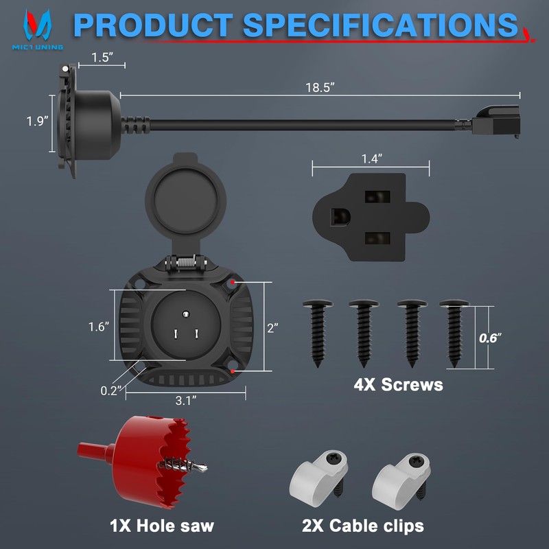 MICTUNING AC Port Plug with Heavy Duty Integrated 20 Inch