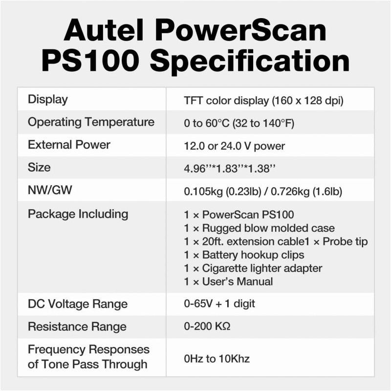 Autel PowerScan PS100 Circuit Tester Electrical Diagnostic Power Probe 12V/24V