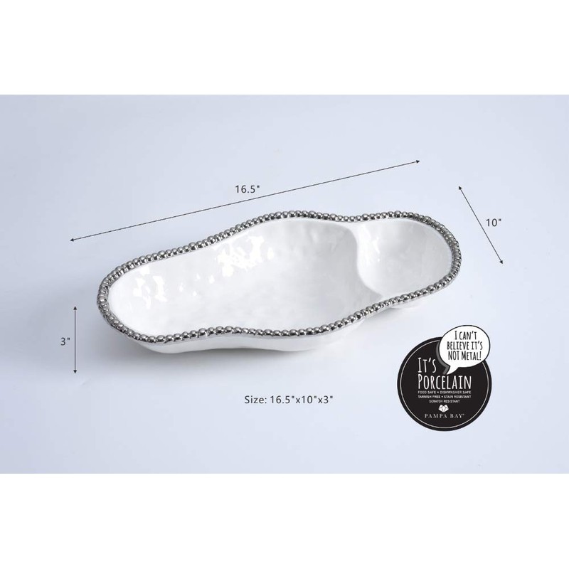 Pampa Bay Porcelain 2-Section Serving Tray Platter (White)