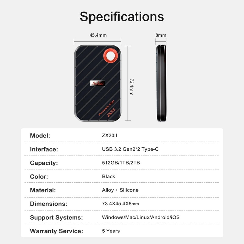 Netac 512GB Magnetic Portable SSD Up to 2000MB/s Read 1700MB/s