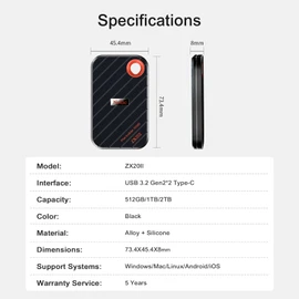Netac 512GB Magnetic Portable SSD Up to 2000MB/s Read 1700MB/s Write Speed, Snap and Go, USB 3.2 Gen2 External Solid State Drives Compatible for Smartphone/Laptops/Business Travel Essential, ZX20 II
