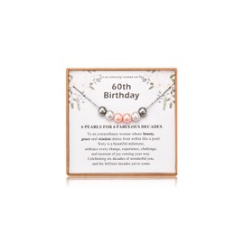Leyung 60th Birthday Gifts for Women, 6 Pearls Necklace Jewelry for Her Six Decades 60 Year Old Birthday Gift for Mom Grandma Nana Friend Aunt