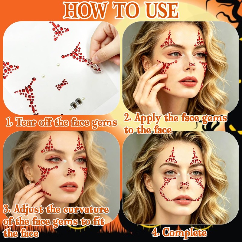 4Pcs Halloween Face Gems Jewels Makeup Day of the Dead