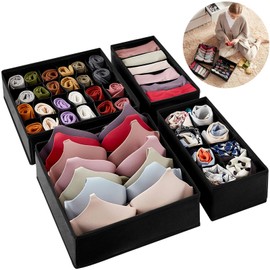 Organizador de Cajones 4 Piezas, Cajas Plegable para Ropa Interior, Negro                                                                             
