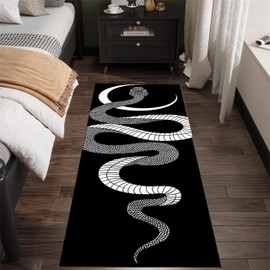 Srocvi Black White Snake Runner Rug Savage Wild Animal Serpent Moon Phase and Geometric Print Decor Carpets Black Non-Slip Large Area Long Rugs for Living Room Bedroom Hallway Office, 2x6ft