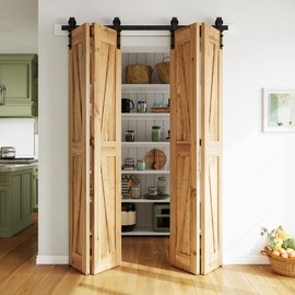 SMARTSTANDARD 5.3ft/64'' Bi-Folding Sliding Barn Door Hardware Kit, Bifold Barn Door Hardware Heavy Duty Sturdy Side Mounted for 4 Doors -Smoothly and Quietly-Easy to Install, Fit 60'' Door, No Doors