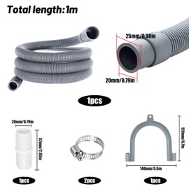 Drain Hose for Washing Machines, Waste Water Hose Extension, 1 m x 20 mm, Washing Machine Hose, Universal Waste Water Hose Extension Set for Washing Machine, Dishwasher, Dryer, 20 mm (1 M)