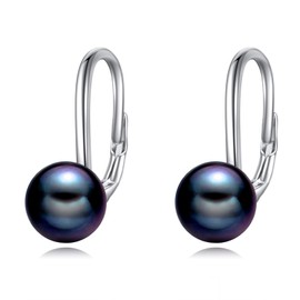 925 Sterling Silver Black Pearl Leverback Earrings Drop Jewelry Gifts for Women