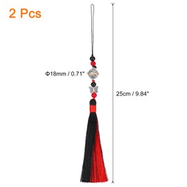 sourcing map Pendants with Tassels, 2 Pcs Classic Bells Tassel Pendant 25cm/9.84inch DIY Craft for Home Fringe Strap Hang Decoration, Black/Red