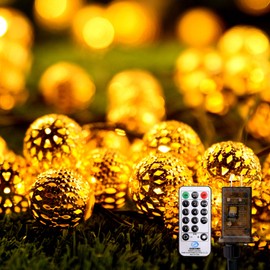 Moroccan String Lights Plug in 60 Led 29ft String Lights Indoor Outdoor Waterproof 8 Modes Diwali Lights with Timer&Remote Control, Decorative Globe String Lights for Bedroom Christmas,Warm White