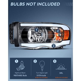Nilight Headlights Assembly Led DRL for 2002-2005 Dodge Ram 1500/2003 2004 2005 Dodge Ram 2500 3500 Headlamp, Black Housing Amber Reflector