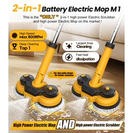 Qimedo Battery Electric Mop Q2,Flat Mops for Floor Cleaning with 47.9-Inch Handle, Home Floor Cleaning Tool for Wood/Tile/Laminate/Marble