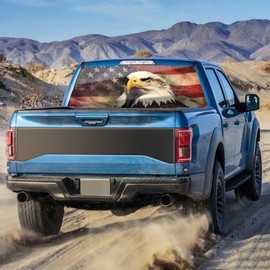 Generic Retro American Flag Eagle Rear Window Graphic Decals, Patriotic Car Back Window Decal Sticker, Bald Eagle Perforated Window Film for Pickup Cars Truck SUV, 66"" X 20""