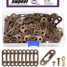 Swpeet 280Pcs 45 x 16mm Bronze Carbon Steel Single Keyhole Hangers with Screws and Picture Frame Turn Button Fasteners Assortment Kit, Keyhole Hanging Plate Picture Hanger for Frame, Key, Photo