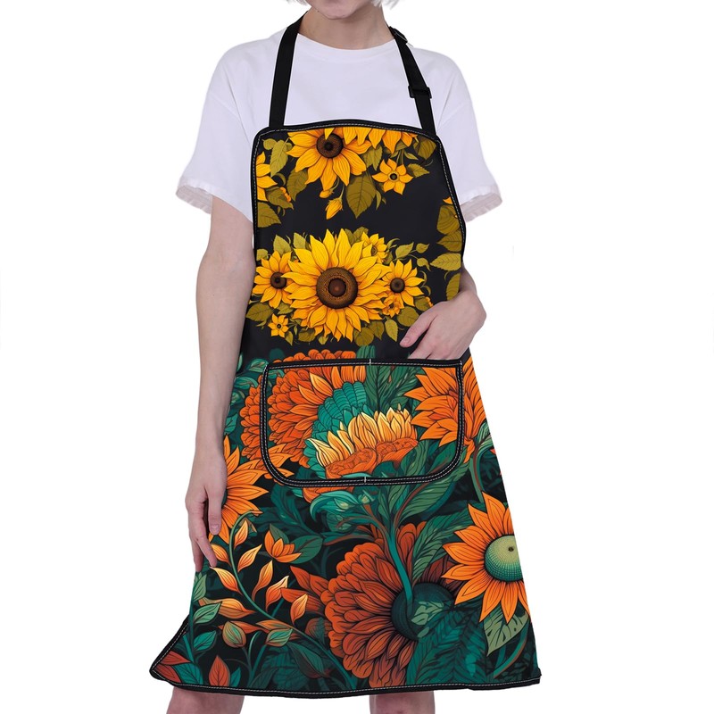 CMNIM Sunflower Apron for Gardening, Cooking, Kitchen, Chef, Baking -
