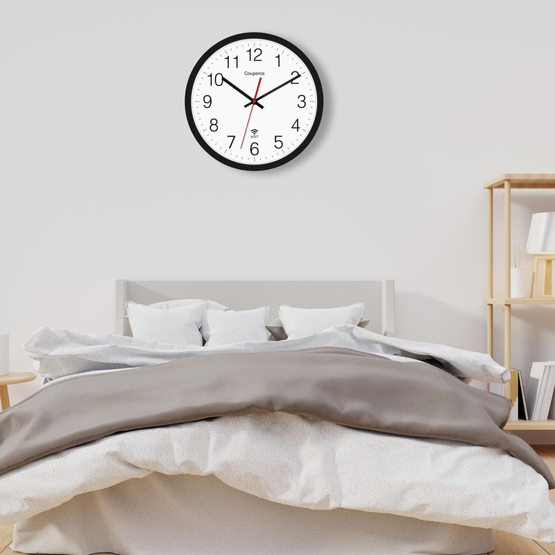 Couperos WiFi Wall Clock with Auto-DST, 12 Inch Silent Non-Ticking