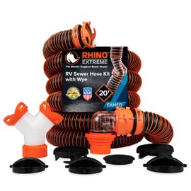 Camco RhinoEXTREME 20’ Camper/RV Sewer Hose - RV Accessories Include 360° Clear Swivel Wye Fitting & Removable 4-in-1 Adapter for Storage and Organization & More - TPE Tech for Durability (21056)