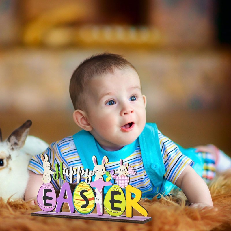 iwiio Easter Table Decorations, Happy Easter Wooden Sign, Easter Table