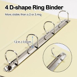 A4 Ring Binder Display Folder, 4 Ring Lever Arch Folders with 100 Punched Pockets and 10 Colorful PP Divider Pages, File Dividers with Plastic Sleeves for Paper Document Presentation (Black)