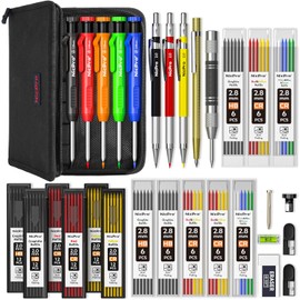 Nicpro 31 Pack Carpenter Pencil Set with Sharpener, Mechanical Carpenter Pencils with 128PCS Refills and Carbide Scribe Tool, Heavy Duty Construction Pencils for Architect Woodworking-With Canvas Case