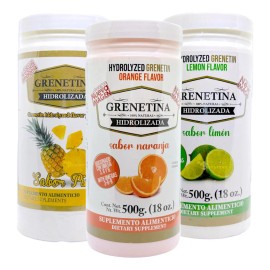 Grenetina Hidrolizada 100% Natural 500 Grs Pretty Bee 3 Bote Sabor Piña Limon Naranja