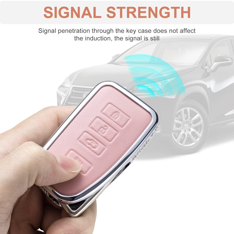 RUABIBAN for Lexus Key Fob Cover with Keychain, Pink Genuine
