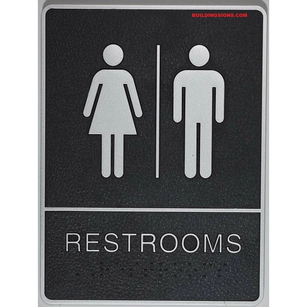 Buildingsigns.com Restroom Sign with Tactile Graphic (Black,6x9 Comes with Double)-REF24-
