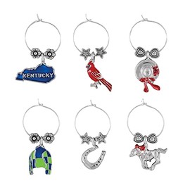Supreme Housewares Kentucky Wine Charms, Zinc Alloy Wine Glass Tags for Stem Glasses, Drink Markers Identifiers for Parties, Tastings, and Entertaining, Multicolor, Set of 6