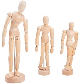 Wooden Mannequins, 3 Pieces, Human Mannequin Made of Wood, Posable, Flexible Drawing Doll, Articulated Doll for Aesthetic Articulated Decor