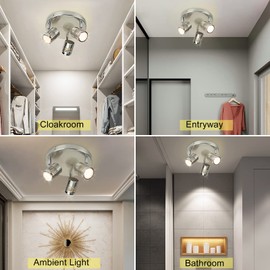 DLLT Industrial Directional Track Light Led, Indoor Round Ceiling Spot Lighting 3-Light for Living Room, Dining Room, Offices, Bedroom, Picture Wall, Kitchen, Warm Light, Gu10 Bulbs Included