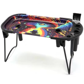 El juego de bandejas de metal incluye soporte plegable y accesorios, bandeja pequeña multifuncional con patrón fresco