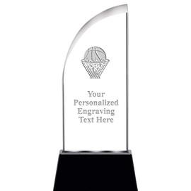 Customized 7.5" Basketball - Ball in Net Sail Radianz Light-Up Crystal Award, Basketball - Ball in Net Crystal Trophy, with Your Own Text Engraving